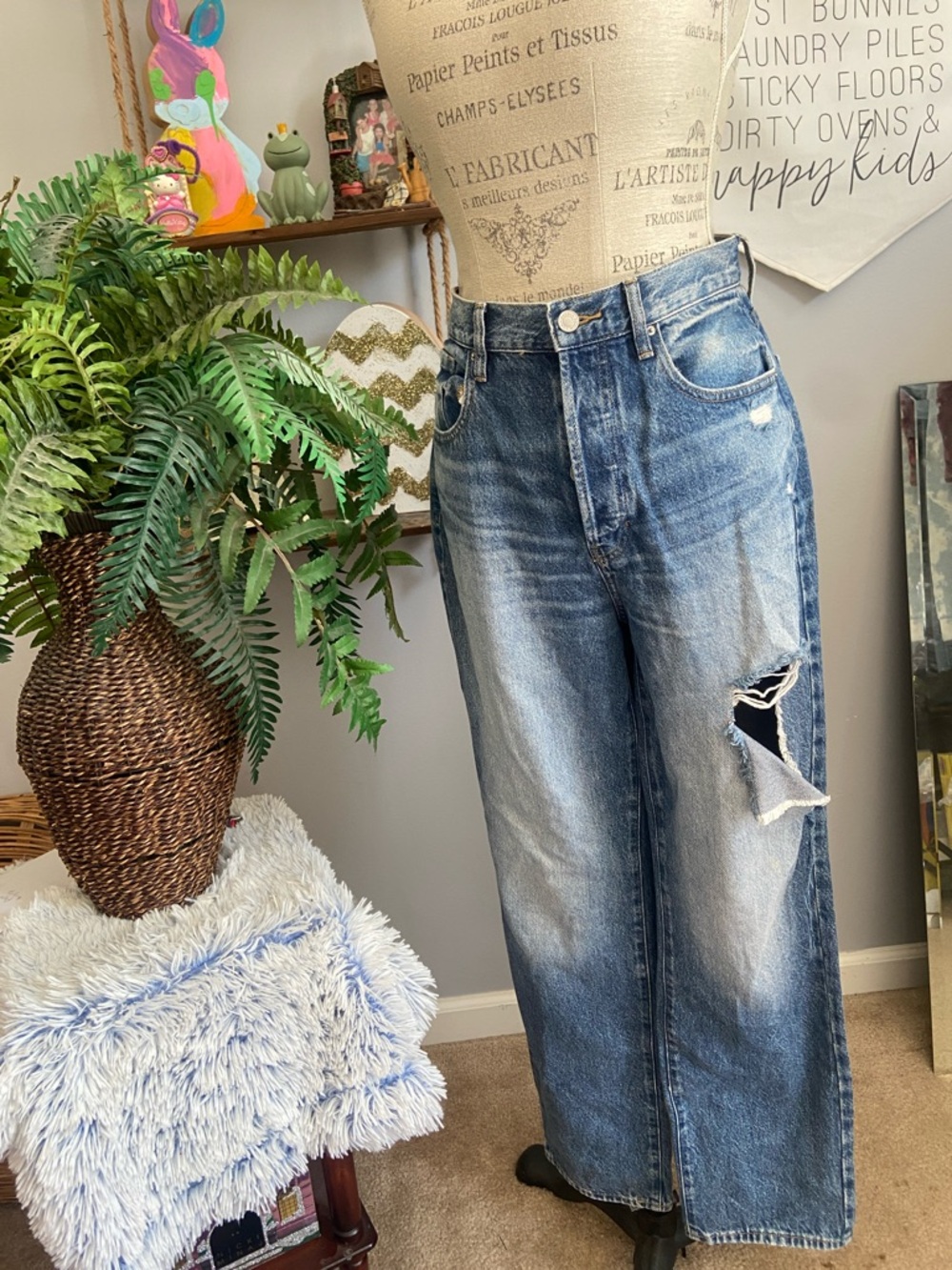 PACSUN 29 Distressed DAD Jeans Denim Blue